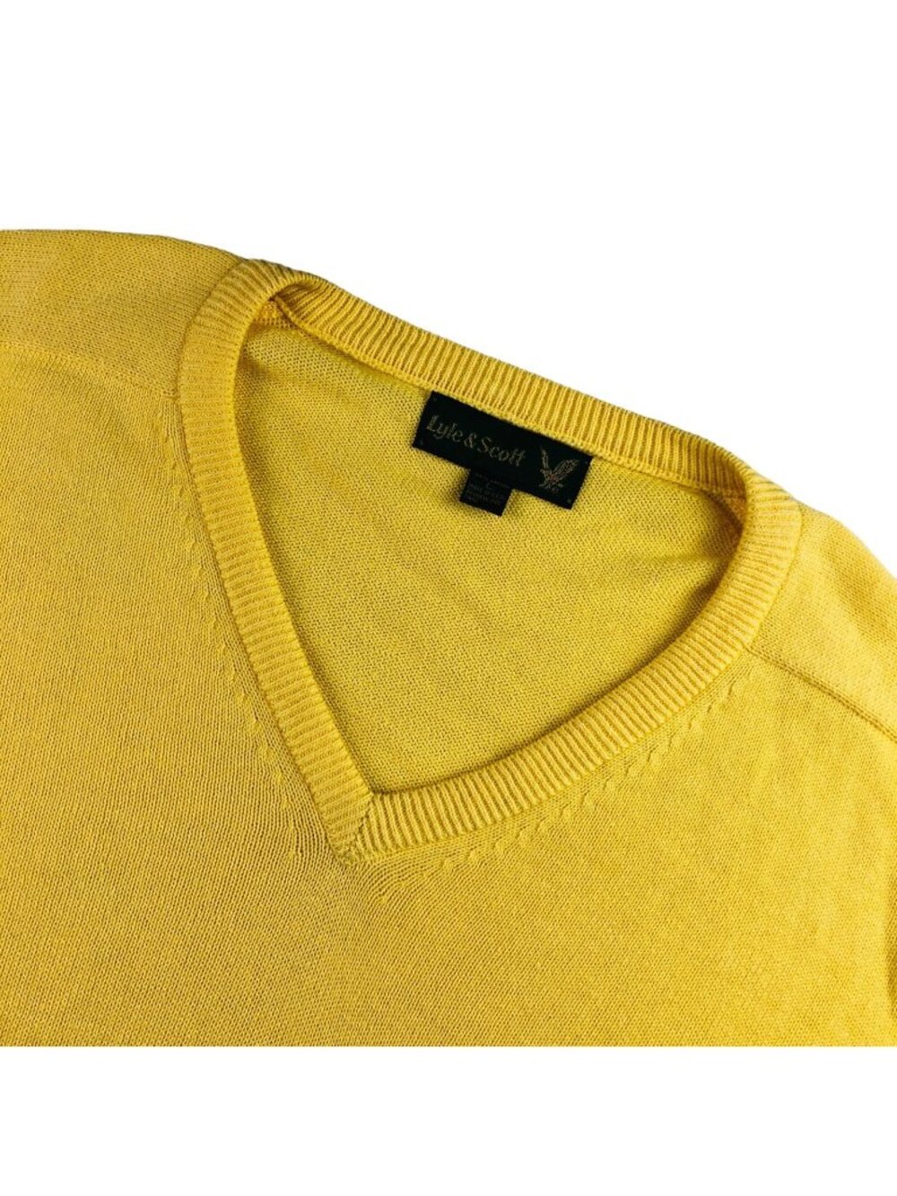 Lyle & Scott Men's 100% Cotton V-Neck Sweater Yellow • USA • Large